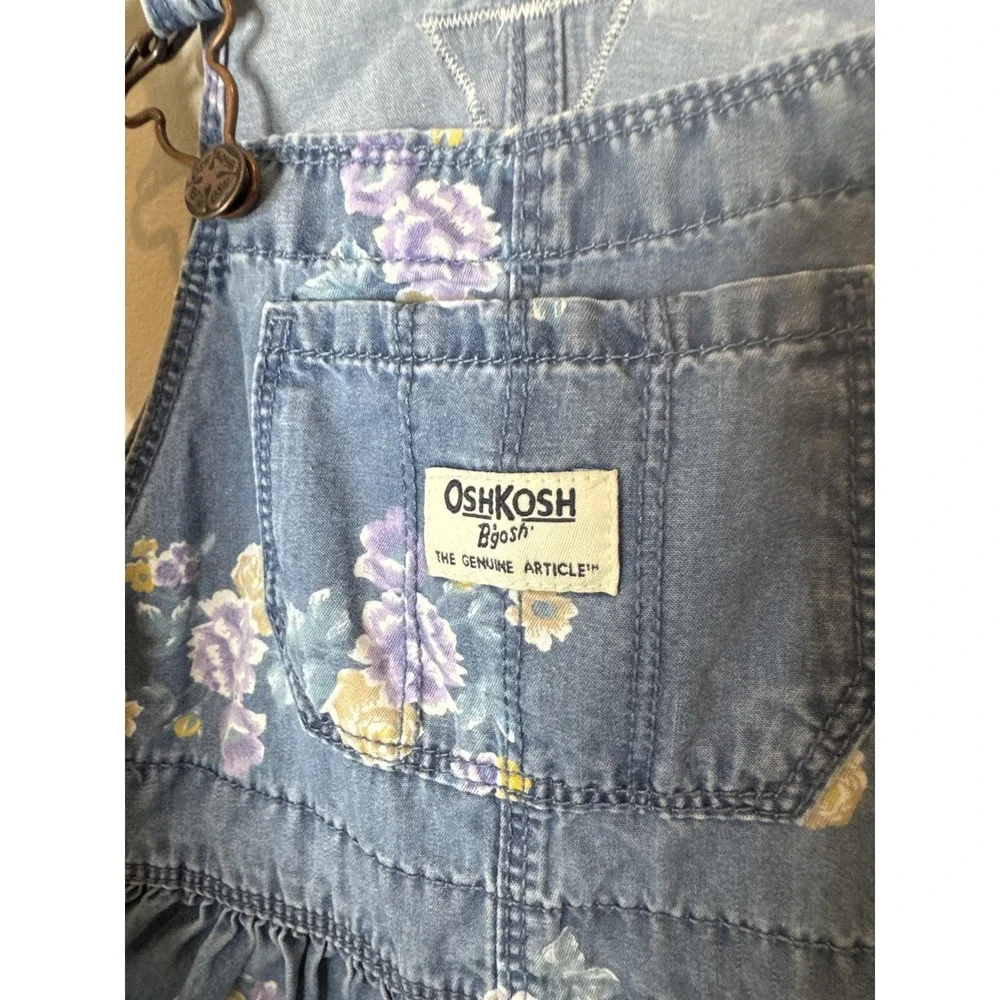 OshKosh B'gosh Overall Dress Girls 3T Blue‎ Floral Denim Adjustable Skirt